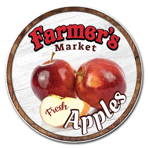 Corrugated Plastic Sign With Stakes 24in Circular-Farmers Market Apples, C-24-CIR-WS-Apples